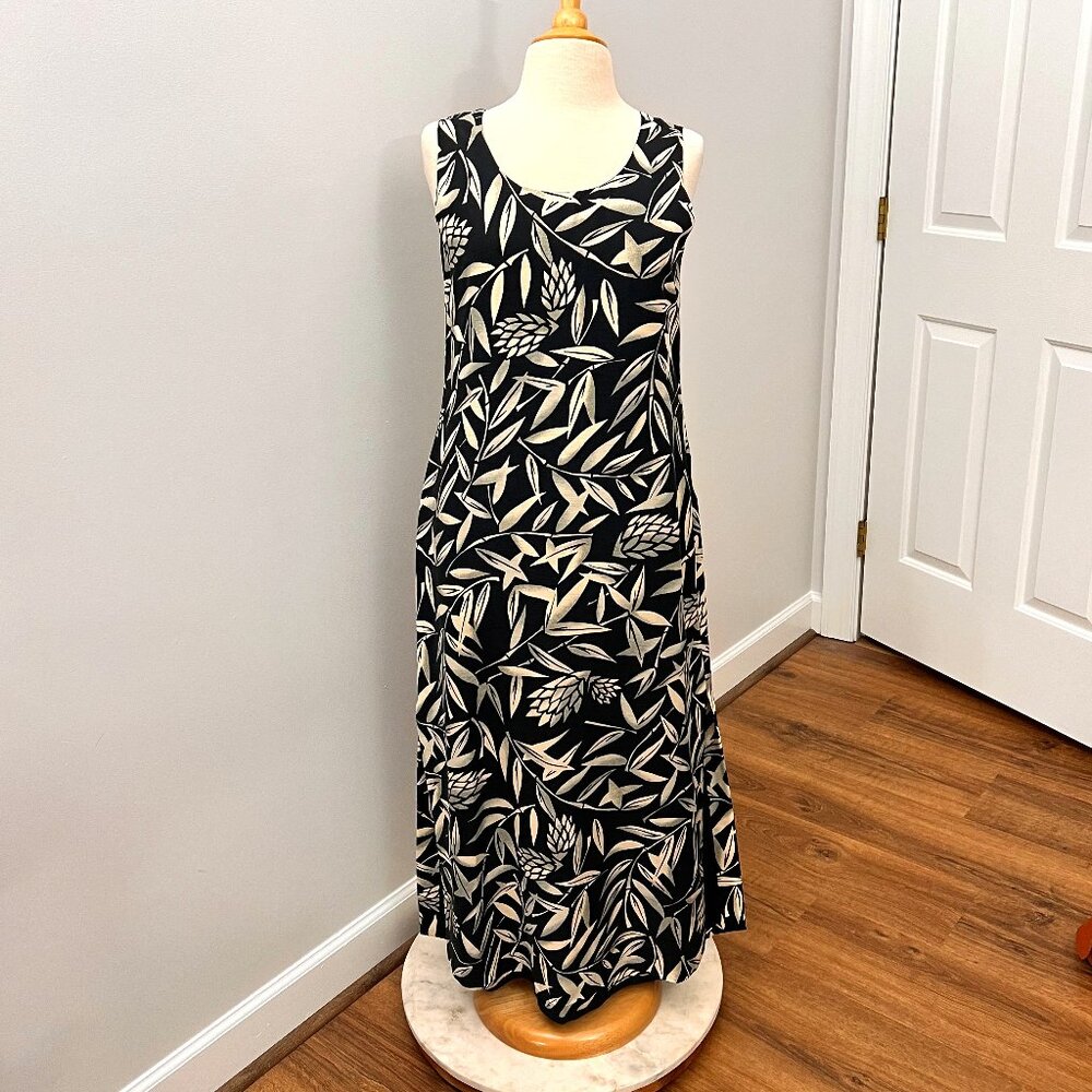 Tommy Bahama Black Bamboo Botanical 100% Woven Silk Maxi Dress Sz 8